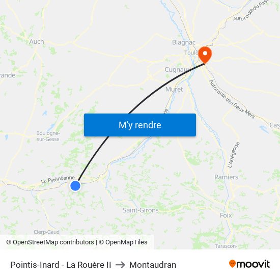 Pointis-Inard - La Rouère II to Montaudran map