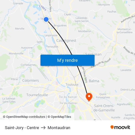 Saint-Jory - Centre to Montaudran map