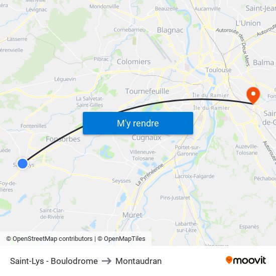 Saint-Lys - Boulodrome to Montaudran map