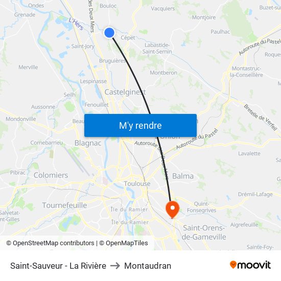 Saint-Sauveur - La Rivière to Montaudran map