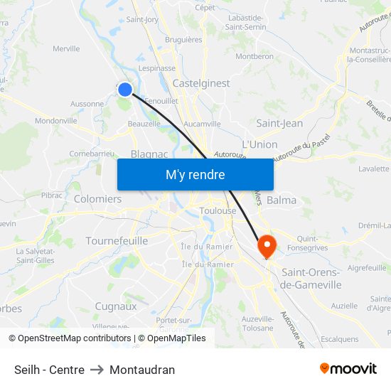 Seilh - Centre to Montaudran map