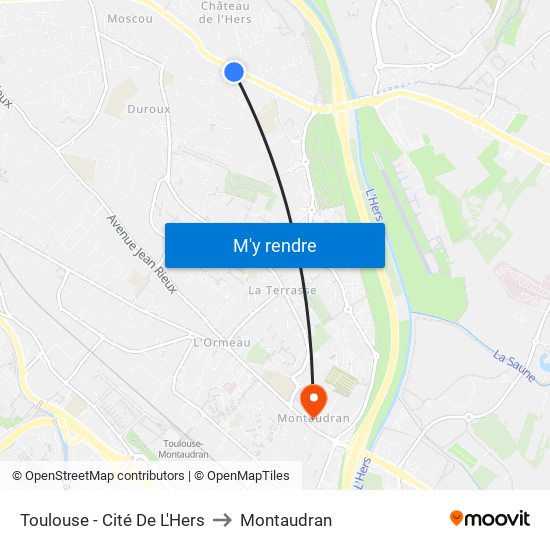 Toulouse - Cité De L'Hers to Montaudran map