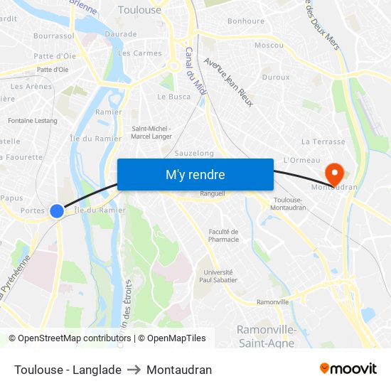 Toulouse - Langlade to Montaudran map