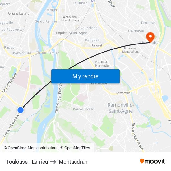 Toulouse - Larrieu to Montaudran map