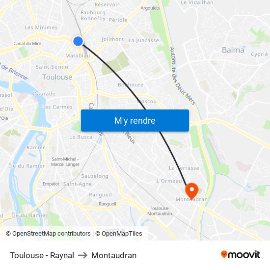 Toulouse - Raynal to Montaudran map