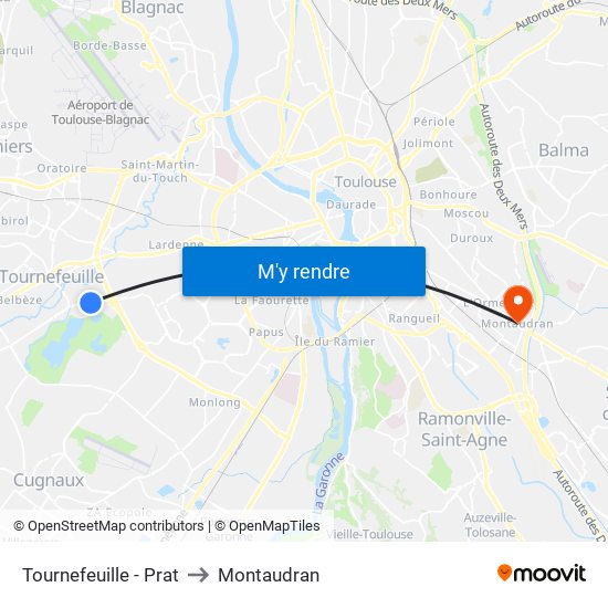 Tournefeuille - Prat to Montaudran map