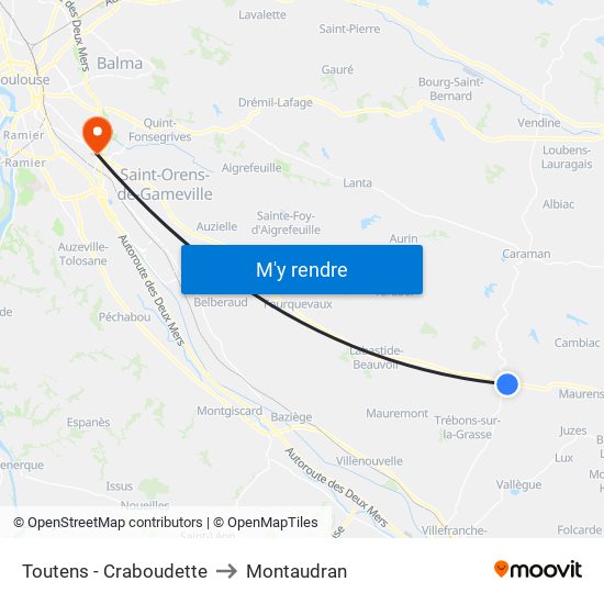 Toutens - Craboudette to Montaudran map