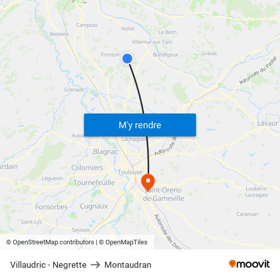 Villaudric - Negrette to Montaudran map