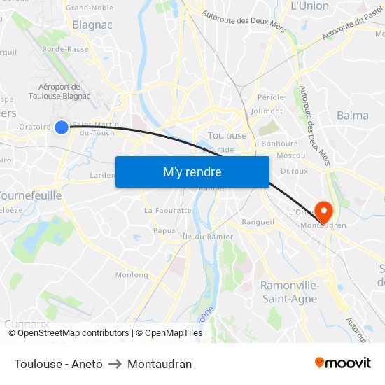 Toulouse - Aneto to Montaudran map