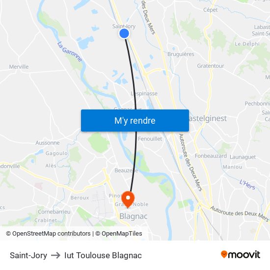 Saint-Jory to Iut Toulouse Blagnac map