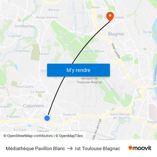 Médiathèque Pavillon Blanc to Iut Toulouse Blagnac map