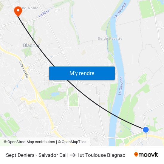 Sept Deniers - Salvador Dali to Iut Toulouse Blagnac map