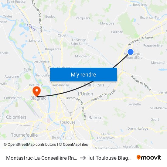 Montastruc-La-Conseillère Rn 88 to Iut Toulouse Blagnac map
