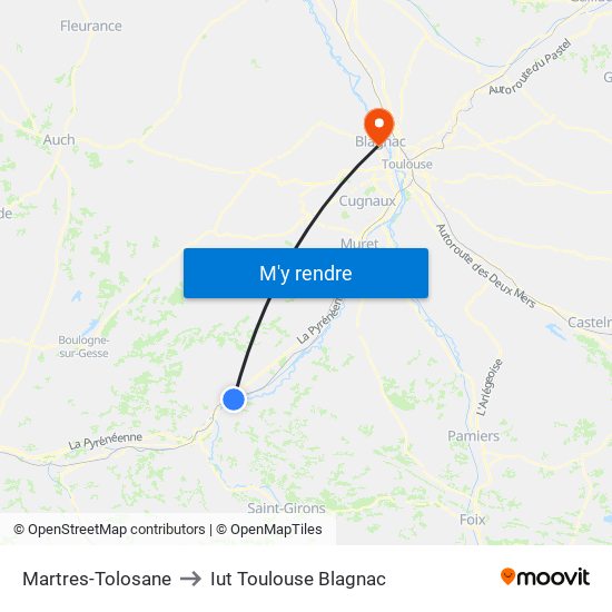 Martres-Tolosane to Iut Toulouse Blagnac map