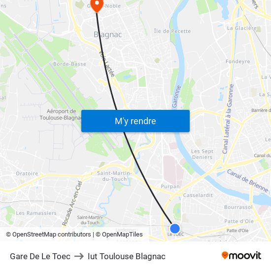 Gare De Le Toec to Iut Toulouse Blagnac map