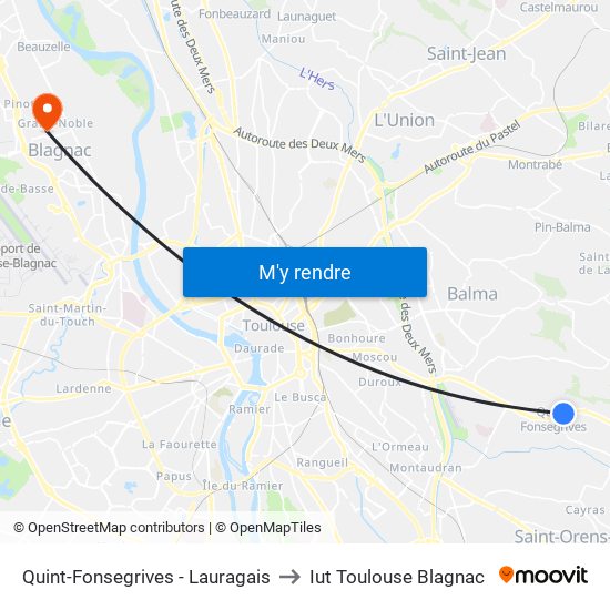 Quint-Fonsegrives - Lauragais to Iut Toulouse Blagnac map