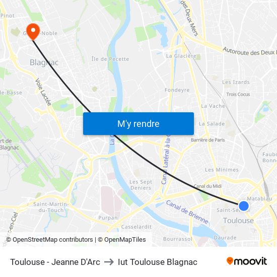 Toulouse - Jeanne D'Arc to Iut Toulouse Blagnac map