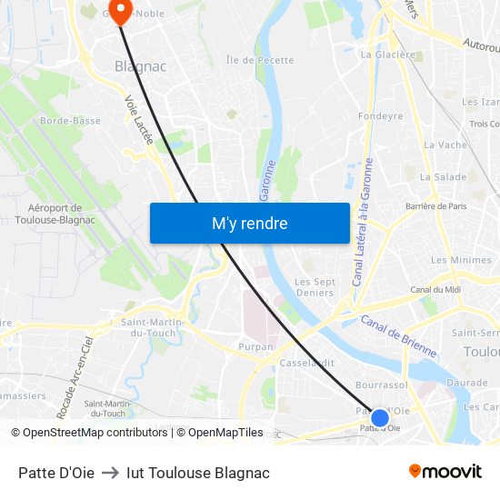 Patte D'Oie to Iut Toulouse Blagnac map