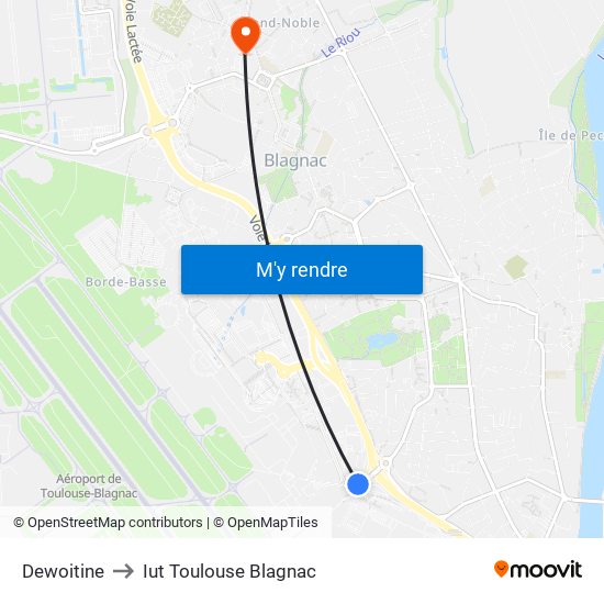 Dewoitine to Iut Toulouse Blagnac map