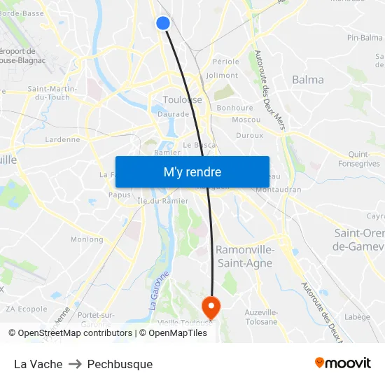 La Vache to Pechbusque map