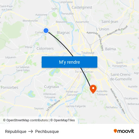 République to Pechbusque map