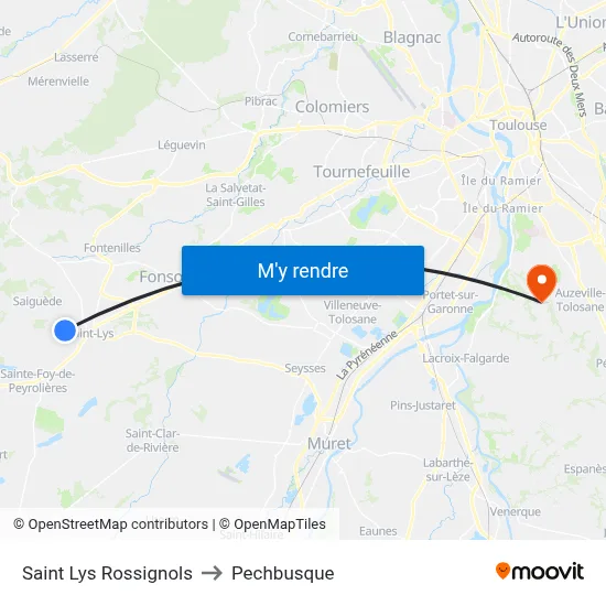 Saint Lys Rossignols to Pechbusque map