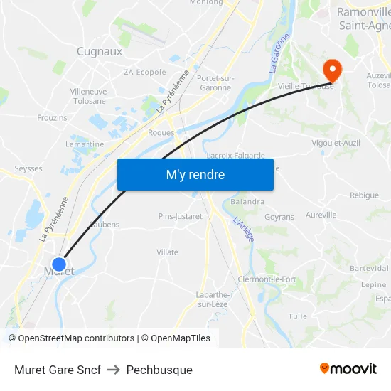 Muret Gare Sncf to Pechbusque map