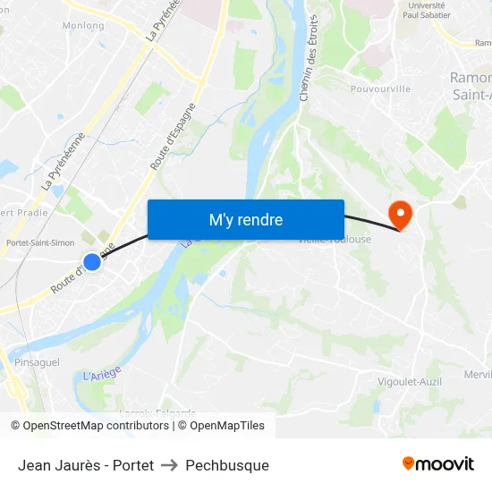 Jean Jaurès - Portet to Pechbusque map
