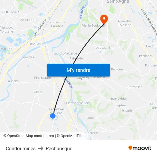 Condoumines to Pechbusque map