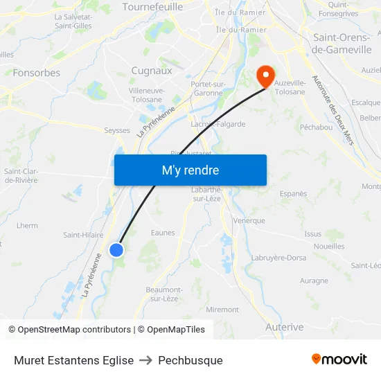 Muret Estantens Eglise to Pechbusque map