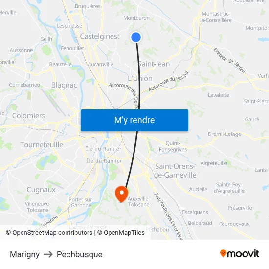 Marigny to Pechbusque map