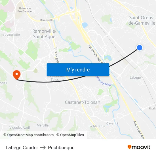 Labège Couder to Pechbusque map