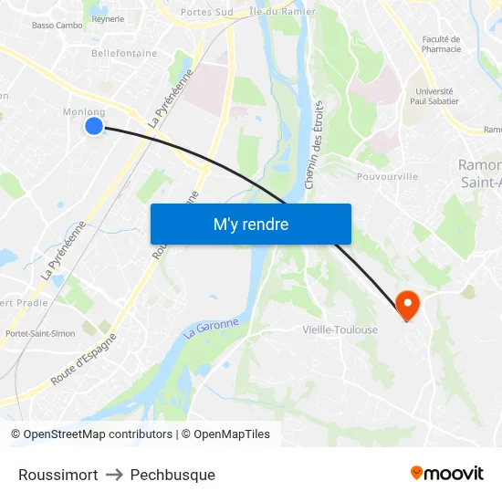 Roussimort to Pechbusque map