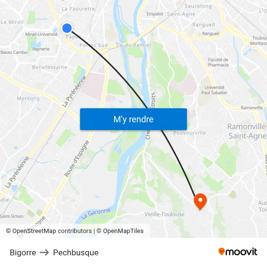 Bigorre to Pechbusque map