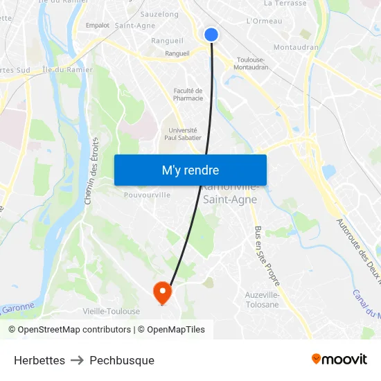 Herbettes to Pechbusque map