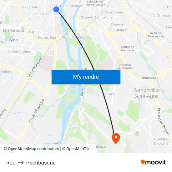 Roc to Pechbusque map
