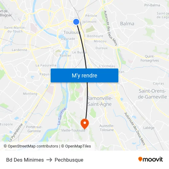 Bd Des Minimes to Pechbusque map