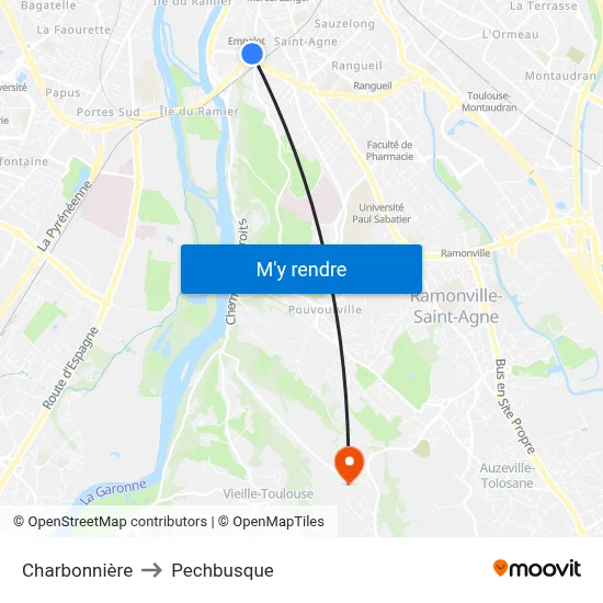Charbonnière to Pechbusque map