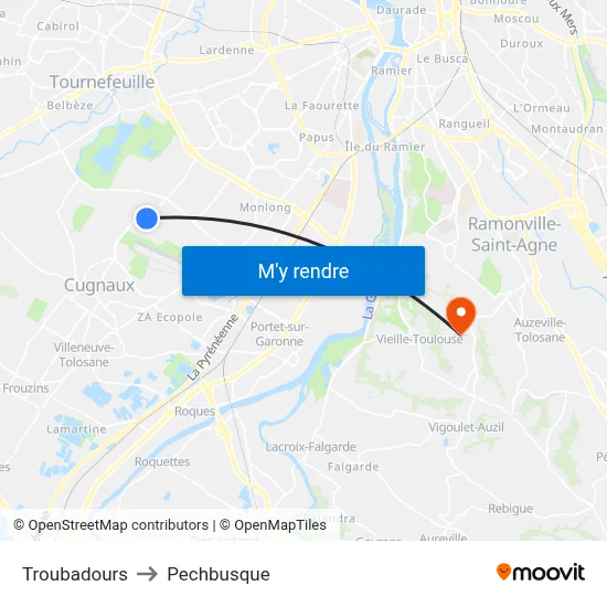 Troubadours to Pechbusque map