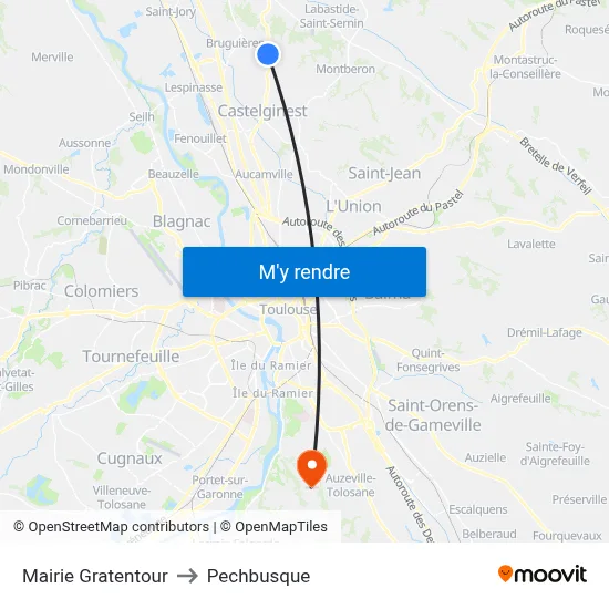 Mairie Gratentour to Pechbusque map