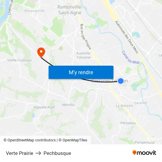Verte Prairie to Pechbusque map