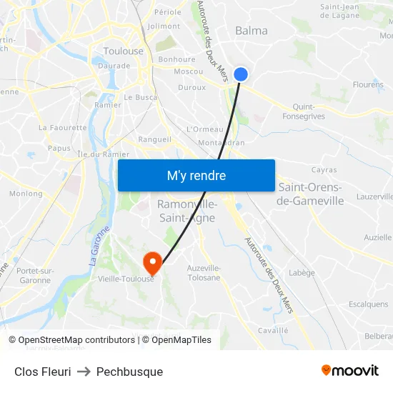 Clos Fleuri to Pechbusque map