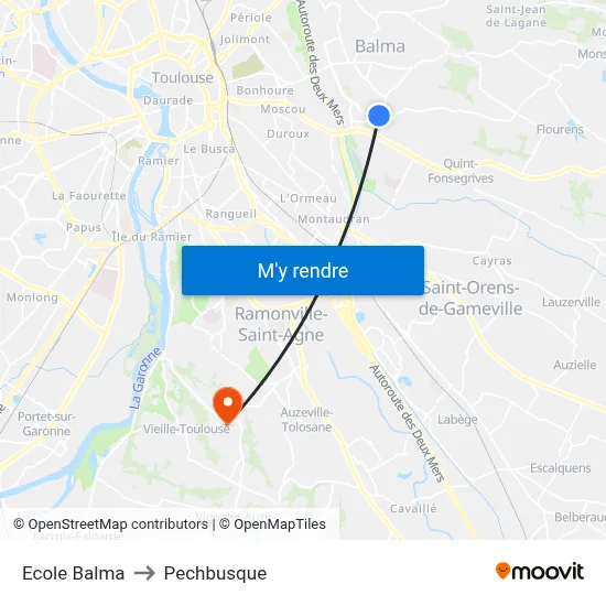 Ecole Balma to Pechbusque map