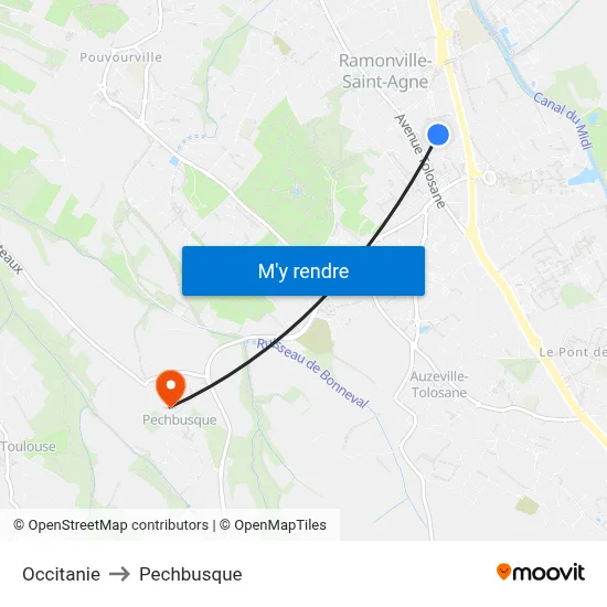 Occitanie to Pechbusque map