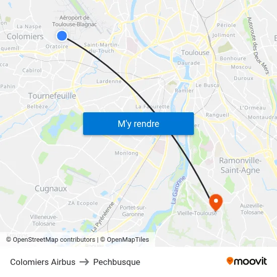 Colomiers Airbus to Pechbusque map