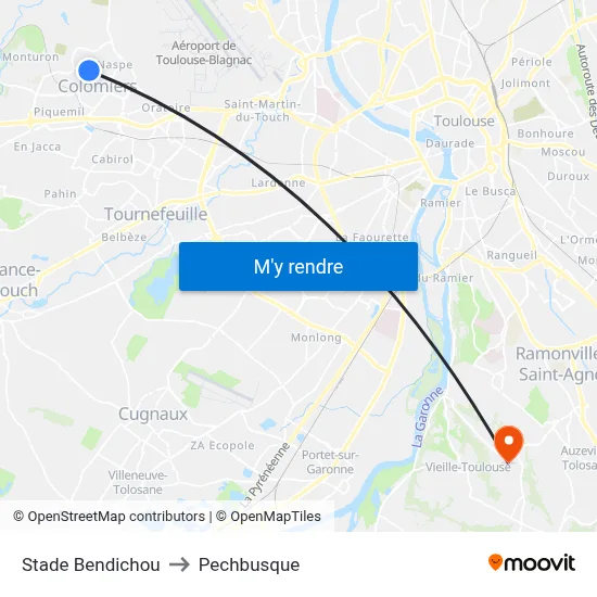 Stade Bendichou to Pechbusque map