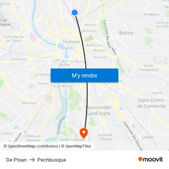 De Pisan to Pechbusque map