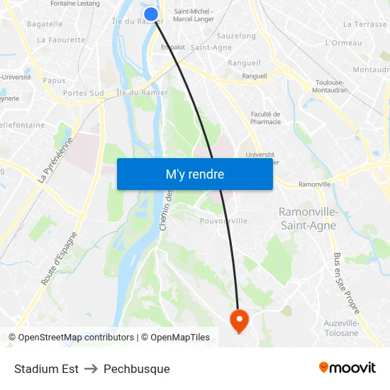 Stadium Est to Pechbusque map