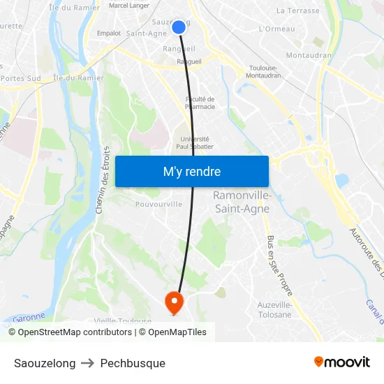 Saouzelong to Pechbusque map