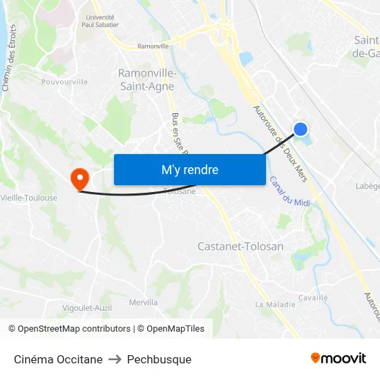 Cinéma Occitane to Pechbusque map